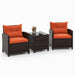 3 Pieces Rattan Patio Furniture Set with Washable Cushion