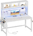 White Gaming Desk with Hutch and Pegboard - Computer Desk with Hutch, Power Outlet, 47 Inch Art Desk with Storage, Hooks, RGB and Side Bag, Writing Modern Study Teen Desks for Girl Bedroom Home Office