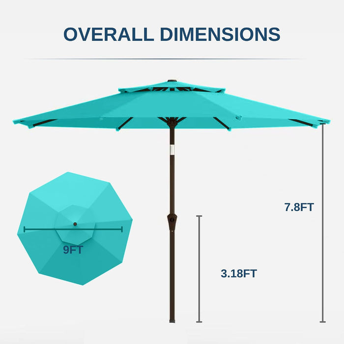 9Ft 2-Tiers Patio Umbrella,Outdoor Market Table Umbrella with Push-Button Tilt & Crank | UV Protection,Suit for Backyard,Garden,Pool,Deck