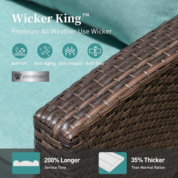 Patio Furniture Set Outdoor Furniture Brown Wicker Rattan Patio Conversation Sets with Cushion outside Sofa Set,7 Pieces with Rectangular Firepit Table,9 Seats,Blue