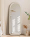 Arched Full Length Mirror, Free Standing Floor Velvet Finish Frame Mirror for Leaning or Hanging, Soft Touch Bedroom & Living Room Decor, Cream White