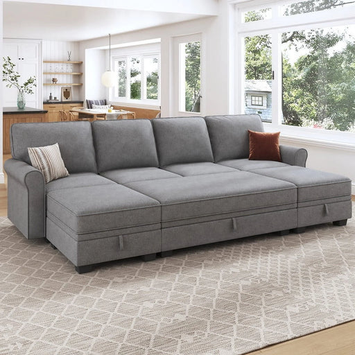 Modern Sectional Sofa Set Storage Couch Bed for Living Room and Apartment, Light Grey