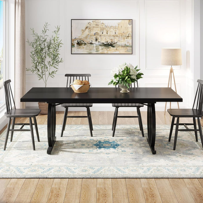 Modern Dining Table for 4-6 People, 63" Large Rectangular Kitchen Table with Geometric Legs, Unique Dinner Table Kitchen & Dining Room Furniture