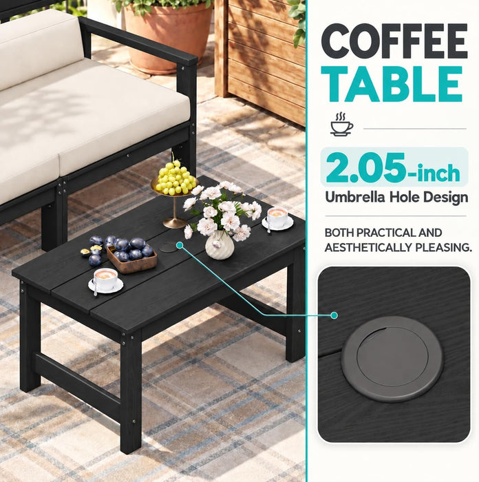 7-Piece HDPE Outdoor Patio Furniture Set with Cushions for Backyard, Porch and Poolside,Black Frame with Khaki Cushion