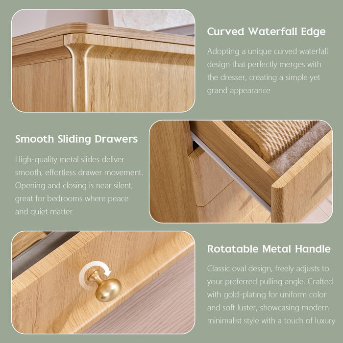 Modern 7 Drawers Dresser for Bedroom, 48" Tall Dressers，Natural Oak