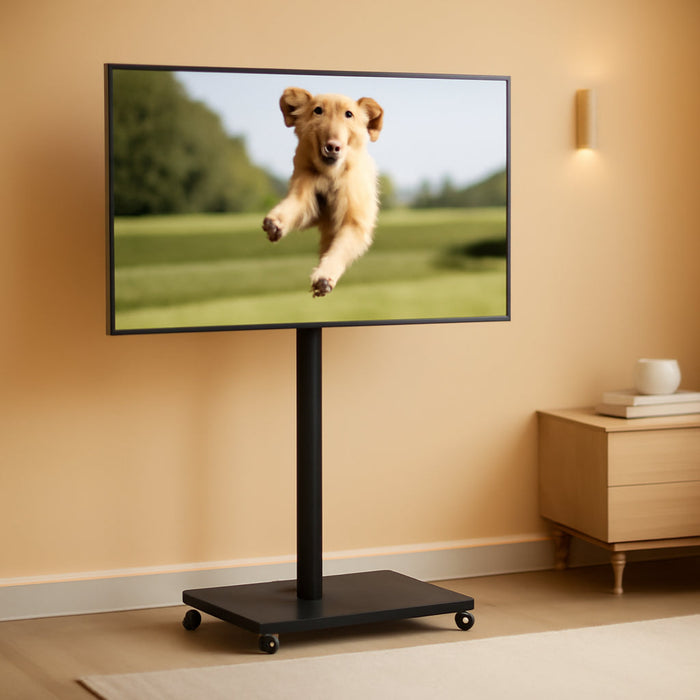 Tall Floor TV Stand for 32-75" TV Portable Rolling TV Cart with Wheels Height Adjustable with Wood Base, Holds up to 88 Lbs, Max VESA 600X400Mm TS005HB