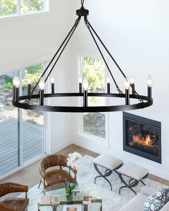 Black Wagon Wheel Chandelier 38Inch DiningRoom Industrial