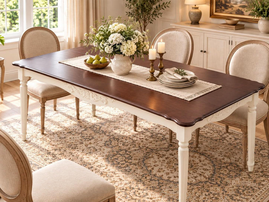 Elegantly Carved Dining Table,70.9" Solid Wood Kitchen Table for 6,Farmhouse Rectangle Table for 6 Persons,Carved Apron,Easy to Clean,Painted Finish,Fit Dining Room,Waterproof,Wn&Wt