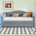 Twin XL Size Modern Upholstered Platform Bed with 2 Drawers, Linen Sofa Daybed with Wood Slat Support, Storage Bed Frame, Space Saving/Gray