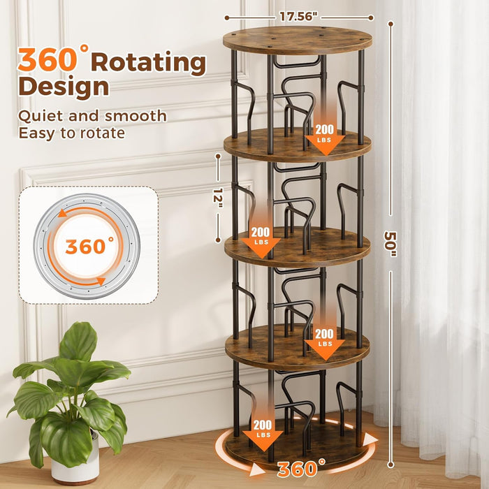 Quadruple Tier Revolving Bookshelf Unit Black Brown