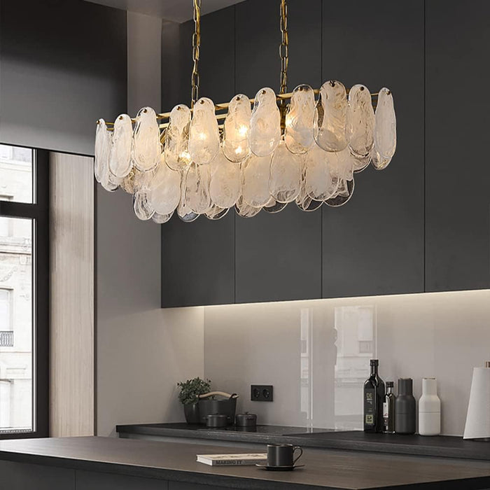 Gold Multi-Tier Lantern Pendant Lighting,Cloud Glass Metal Kitchen Island Chandeliers Hanging Ceiling Light Fixtures