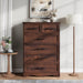 Walnut Farmhouse Dresser for Bedroom, Modern 6 Chest of Drawers, 44" Tall Chest of Drawers with Brushed Metal Handle, Wood Closet Organizers and Storage Cabinet for Bedroom, Living Room, Hallway