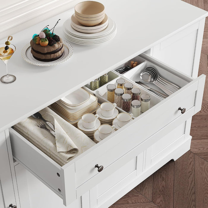 White Buffet Cabinet With Expansive Storage Drawers