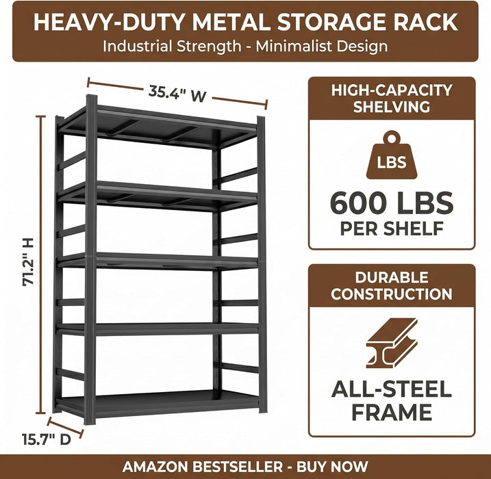 Five Tier IndustrialStrength Metal Bookshelf SeventyTwoInchTall
