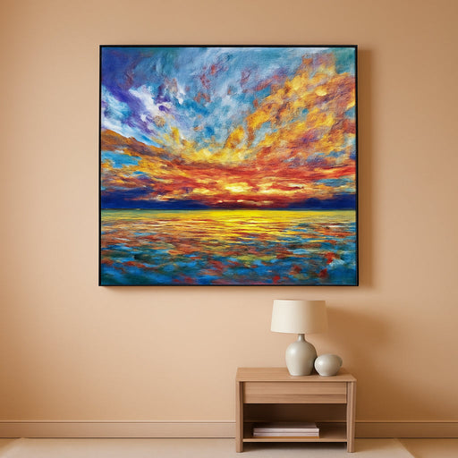 Art 30X60 Inch Hand-Painted Sea Sunrise Landscape Modern Abstract Oil Painting Large Canvas Art Hall Bedroom Office Wall Decoration