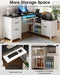 Farmhouse L Shaped Executive Desk with Drawers, 59''Home Office Corner Desks with Charging Station,File Cabinets,Storage Compartments Wood Computer Desk Writing Table W/Keyboard Tray,White