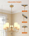 Chandeliers for Dining Room, 5-Light Gold Chandelier Light Fixture, E26 Base-Dining Room Light Fixtures over Table with White Shade, Farmhouse Chandelier for Bedroom Living Room Foyer Entryway