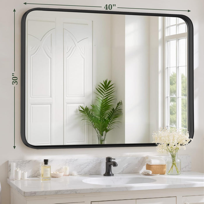 Bathroom Mirror 40X30 Inch Black Metal Frame Rectangle Vanity Mirror