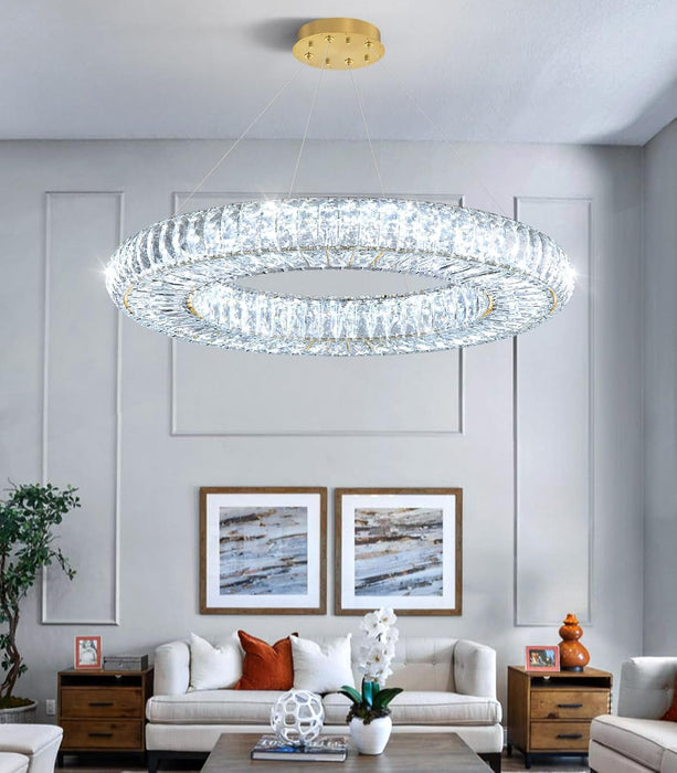 23.6'' Modern LED Ring Pendant Light Dimmable Crystal Chandelier for Dining Room Living Room Bedroom Gold