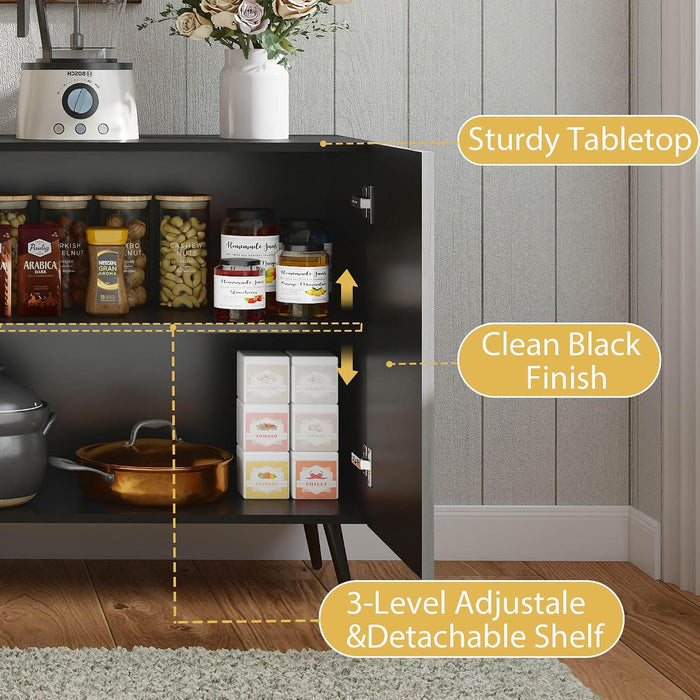 Modern Credenza Storage Cabinet: 63" Grey and Black Sideboard Buffet