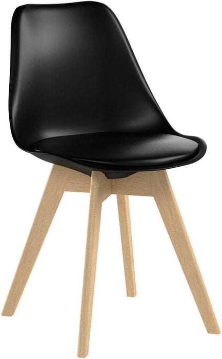 Set of 2 Modern Style Chair Dining Chairs, Shell Lounge Plastic Chair with Natural Wood Legs (Black)