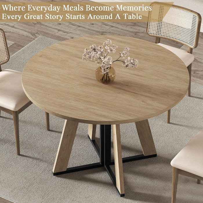 42 Inch round Dining Table for 4, Farmhouse Kitchen Table, round Dining Room Table with Metal Legs for Small Spaces & Apartment, Space-Saving Circle Wood Dinner Table, Natural