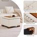 24" Fabric Square Storage Ottoman with Wooden Tray, Modern Tufted Button Footstool Coffee Table, Upholstered Small Ottoman for Living Room, Bedroom, Beige