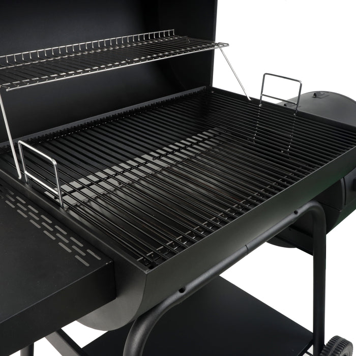 28" Offset Steel Charcoal Smoker Grill with Side Firebox, Black, New