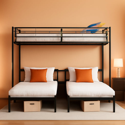 AllSteelFrame Triple Bunk Bed TwinXL Guardrails Durable