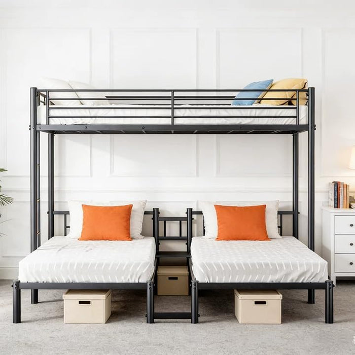 AllSteelFrame Triple Bunk Bed TwinXL Guardrails Durable