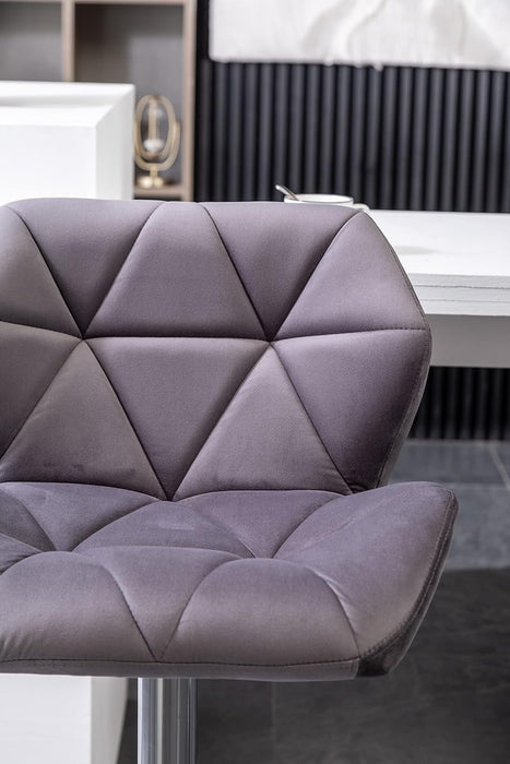 Breni Velvet Diamond Tufted Swivel Adjustable Height Barstools, Set of 2, Gray