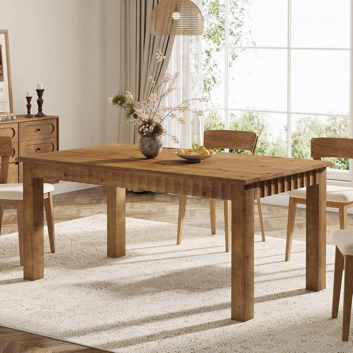 63-Inch Solid Wood Dining Table for 6, Farmhouse Kitchen Table with Heavy Duty Legs, Rectangular Wood Dinner Table for Dining Room, Living Room, Dark Brown