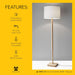 Floor Lamp with Natural Rubberwood Base and White Linen Lampshade – 3-Way Adjustable Brightness, Lamp for Bedroom, Living Room, and House Décor, 58.5” X 16”