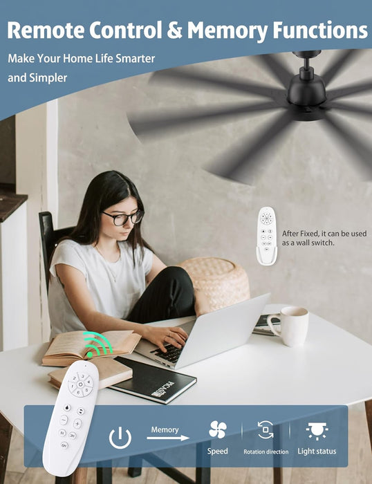 62 Inch Large Ceiling Fans with Lights and Remote - Wood/Matte Black Ceiling Fan, Quiet DC Motor, 3 CCT, Modern Dimmable LED Lighting & Large Ceiling Fans for Living Room Patio, Indoor/Outdoor