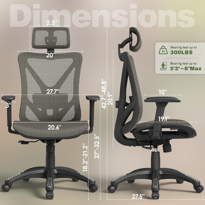 Ergonomic Office Chair with 3D Headrest, T23 High Back Mesh Desk Chair with Adjustment Lumbar Support & 3D Armrests, Chair, Big and Tall Swivel Computer Chair for Home Office, Gaming(Mocha)