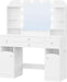 42.5" Large Vanity Desk，Dressing Table with Mirror and LED Light, Power Strip, 4 Drawers, 2 Open Storage Cabinets, and Jewelry Storage for Bedrooms, White
