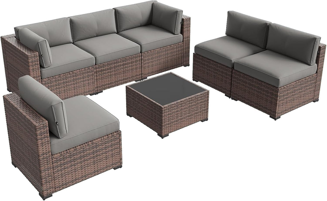 Patio Furniture Sets, 7-Piece Outdoor Patio Furniture with Thick Cushions, Wicker Outdoor Conversation Set Sectional Sofa for Backyard, Poolside, Garden