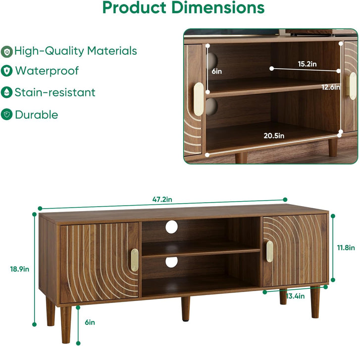 47" TV Stand for Tvs up to 55 Inch, Entertainment Center with Storage and Adjustable Shelves, Modern Media Console for Living Room, Walnut