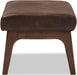 Birk Mid-Century Modern Walnut Wood Dark Brown Distressed Faux Leather Ottoman