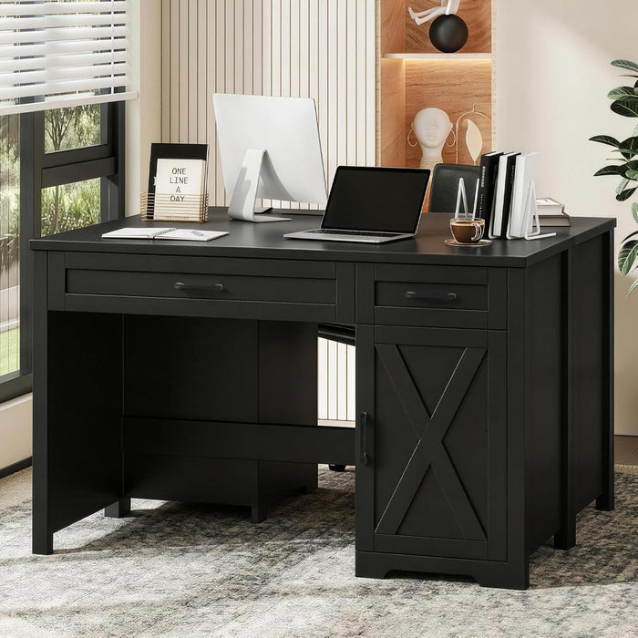 Farmhouse 47" Executive Desk,Computer Desk with Drawers and Storage Cabinet, Home Office Desk for Work and Study.Pure Black