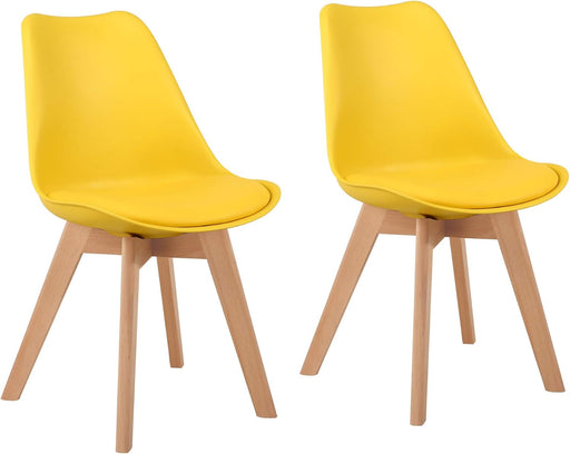 Modern Style Chair Dining, Shell Lounge Plastic Chair with Chairs Natural Wood Legs (Set of 2 Yellow)