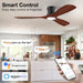 52 Inch Smart Low Profile Ceiling Fans with Lights Remote,Wood,Flush Mount