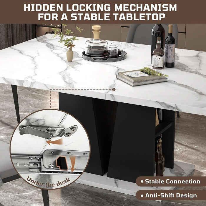 47"-63" Extendable Dining Table for 4-6, Faux Marble Table with Storage