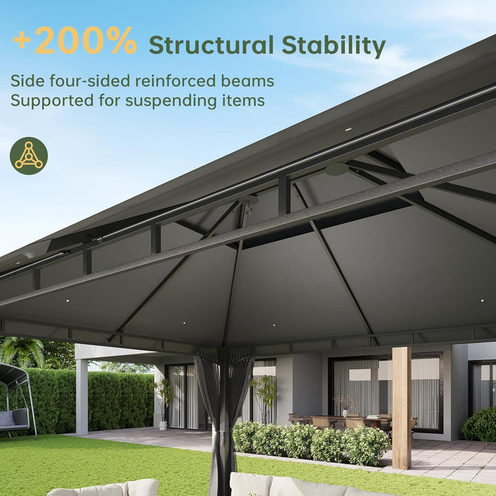12X10 Gazebo with Double Roof & Mosquito Netting Outdoor Heavy-Duty Party Tent, Patio Tent with Zipper Screens - Backyard Garden Lawn Shelter Includes Wind Ropes Expansion Bolts, Gray