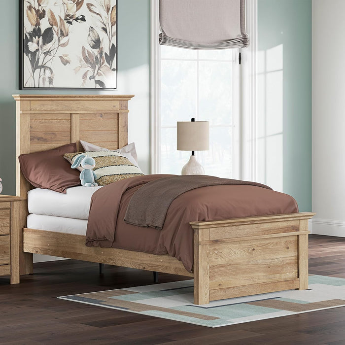 Signature Design by Ashley Fenderport Twin Bed Frame with Panel Headboard and Footboard, Cottage Bedroom Style for Kids and Guest Rooms, Natural Brown