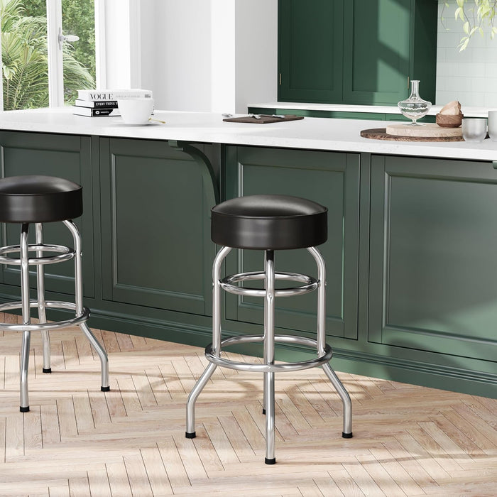 Bruno 2 Pack Double Ring Chrome Barstool with Dark Brown Seat