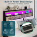 Full Size Bed Frame with Storage Headboard, Metal Platform Full Bed Frame Wood with 4 Drawers, LED Light, Charging Station, No Box Spring Needed, Noise Free, Easy Assembly, Grey