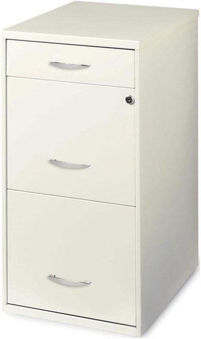 3-Drawer Metal Filing Cabinet, 27.32" H X 14.25" W X 18.00" D, Pearl White Finish, Locking Storage with Letter-Size File Drawers, Non-Porous Painted Steel for Home or Office