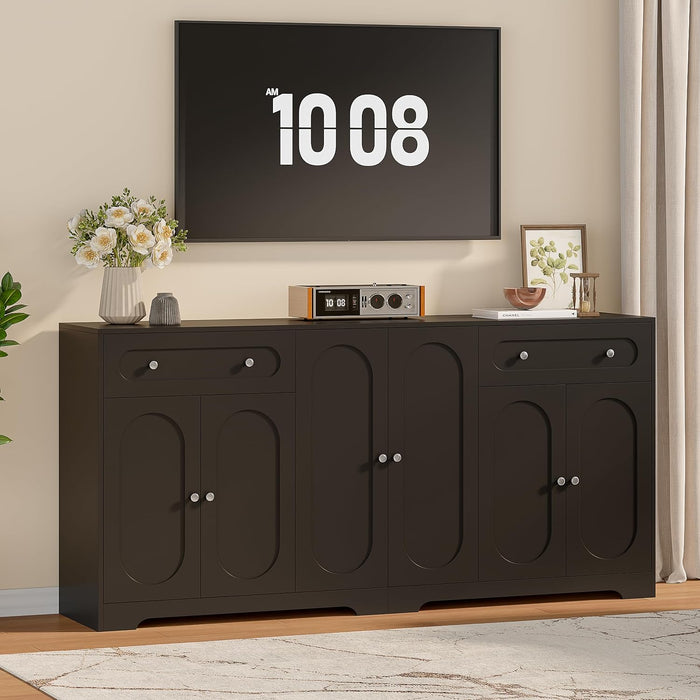 71" Modern Arched Sideboard Buffet Cabinet with Storage, Black