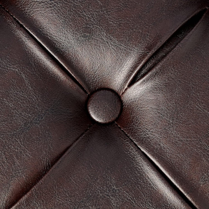 Home Decor | Button Tufted Faux Leather round Storage Ottoman | Ottoman with Storage for Living Room & Bedroom (Distressed Brown)
